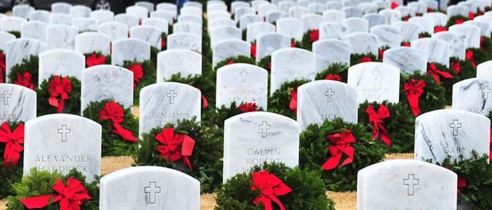 white headstones with wreaths
