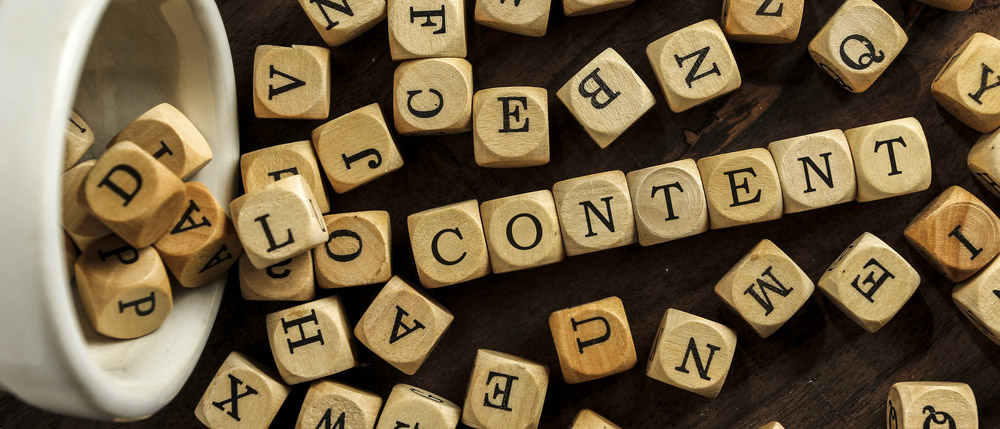 block letters featuring 'content' for marketing