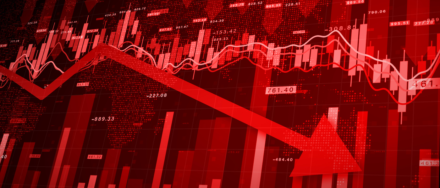 Arrow over graph pointing downward