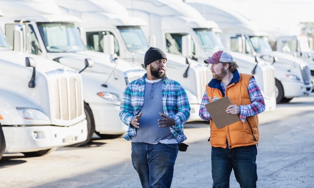 Truckers talking in lot