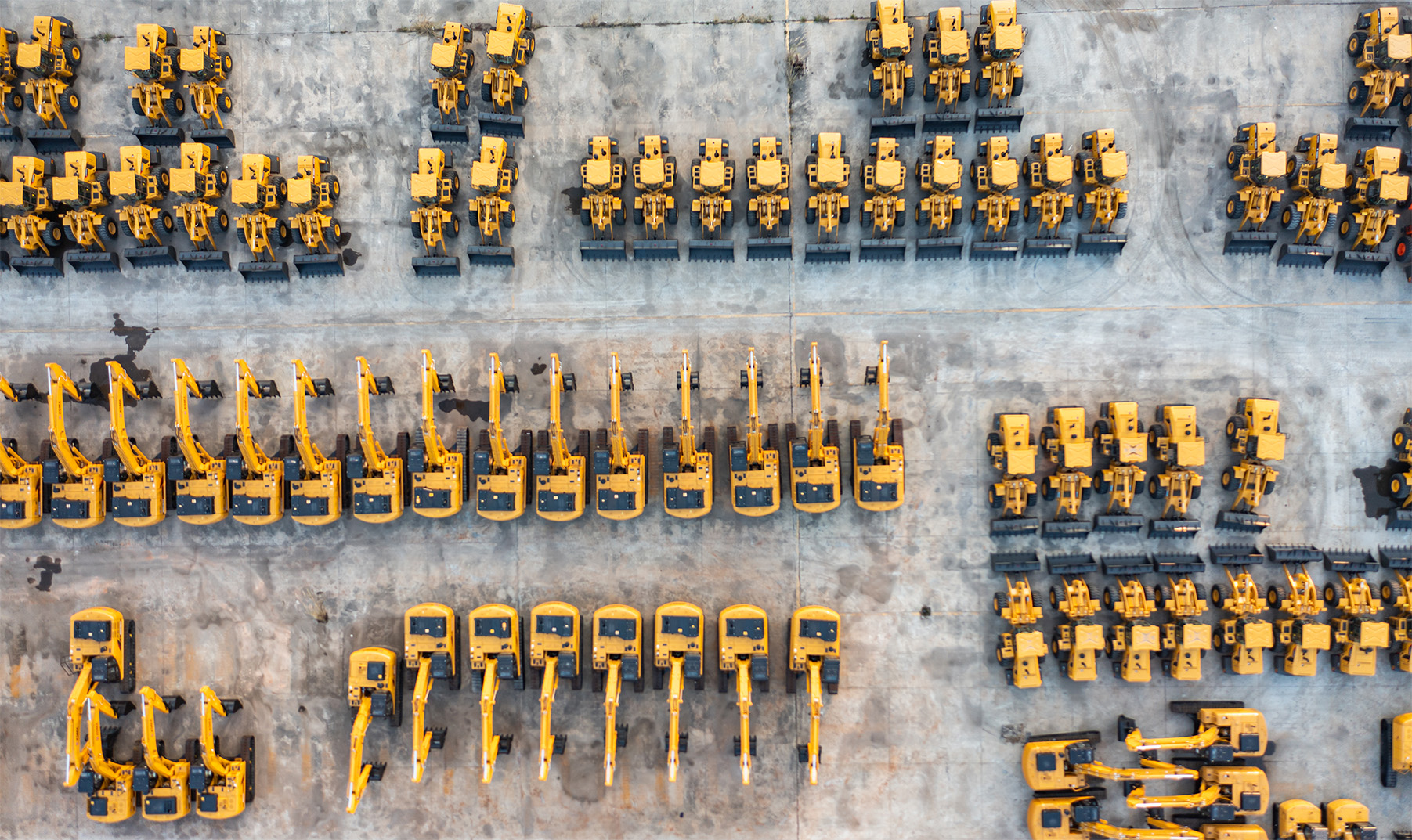 Aerial view of a heavy equipment dealership lot.