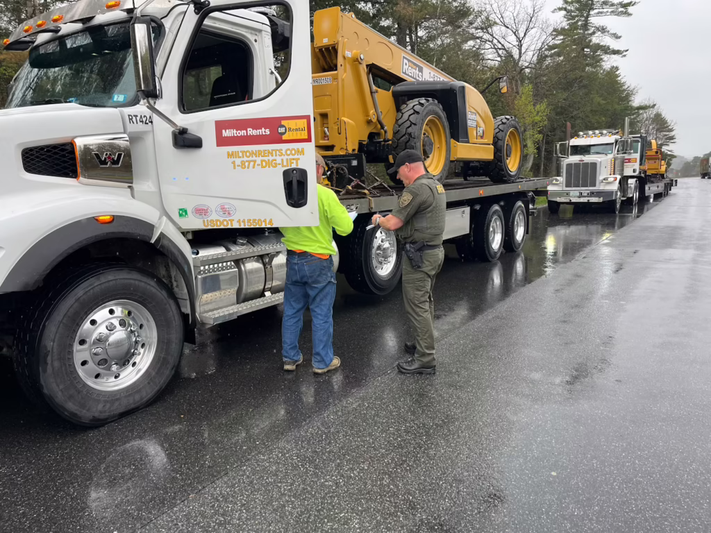 While nowhere near so hot a topic, load securement was certainly a focus in Lebanon, New Hampshire, this Roadcheck. This straight-truck operator passed inspection pretty quickly.