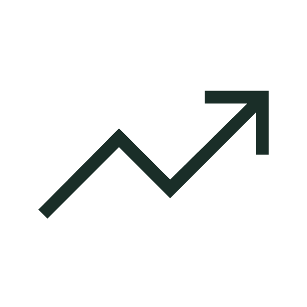Dark green zigzag line rising to the upper-right with an arrow, symbolizing growth or an increasing trend.